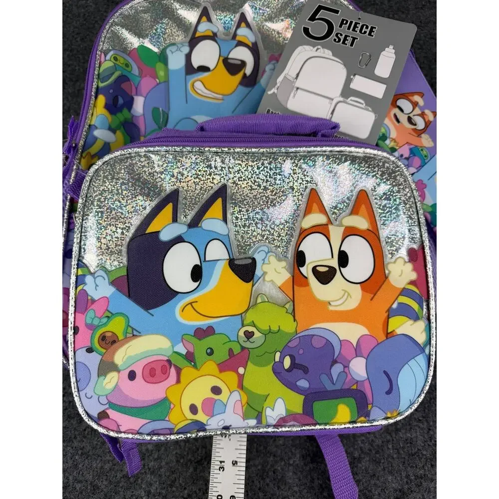 New Bluey & Bingo 5-Piece Backpack Set with Lunch Bag & Water Bottle - Official
